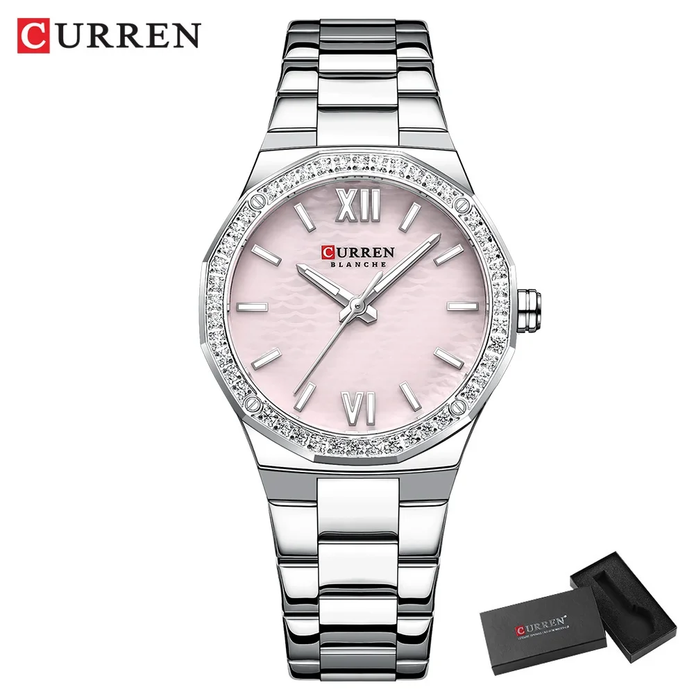 Damenuhr CURREN 2025, romantisches Luxus-Zifferblatt mit Strasssteinen, Edelstahlband, schlanke Armbanduhr für Damen, wasserdicht 8