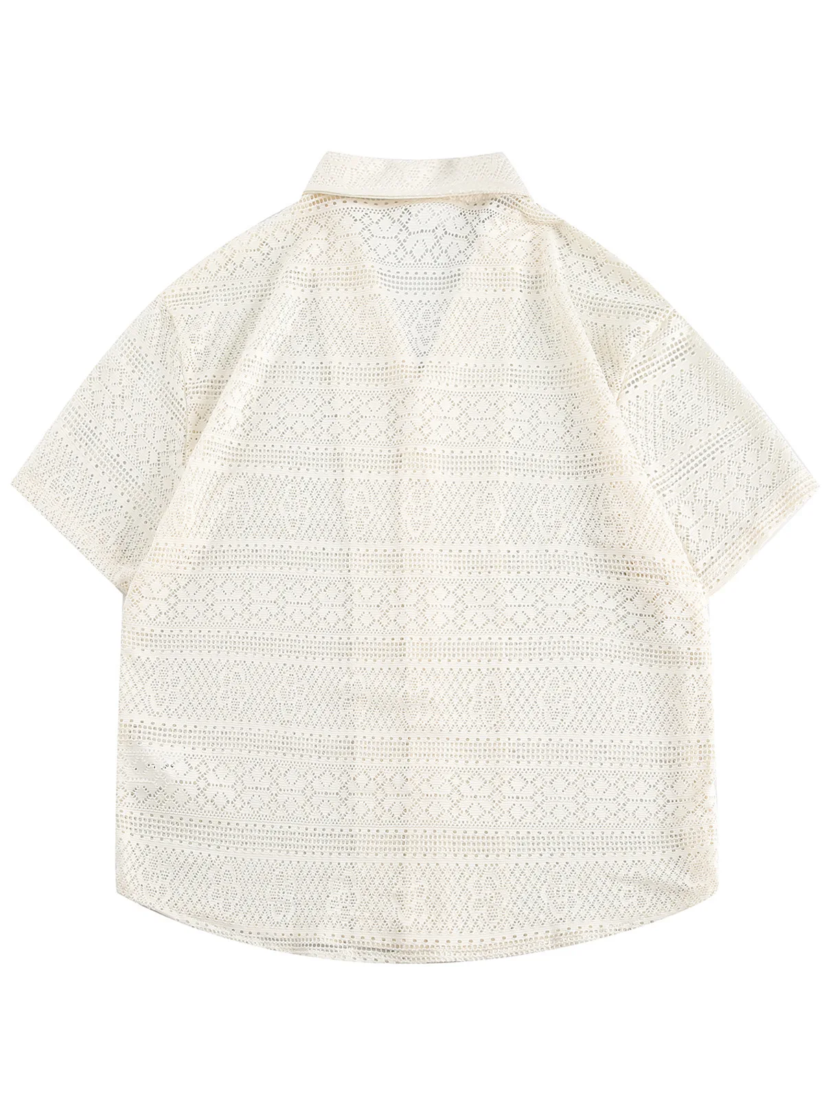 Hollow pattern Cuban collar short-sleeved shirt for men and women loose Hawaiian style five-point sleeve casual shirt trend