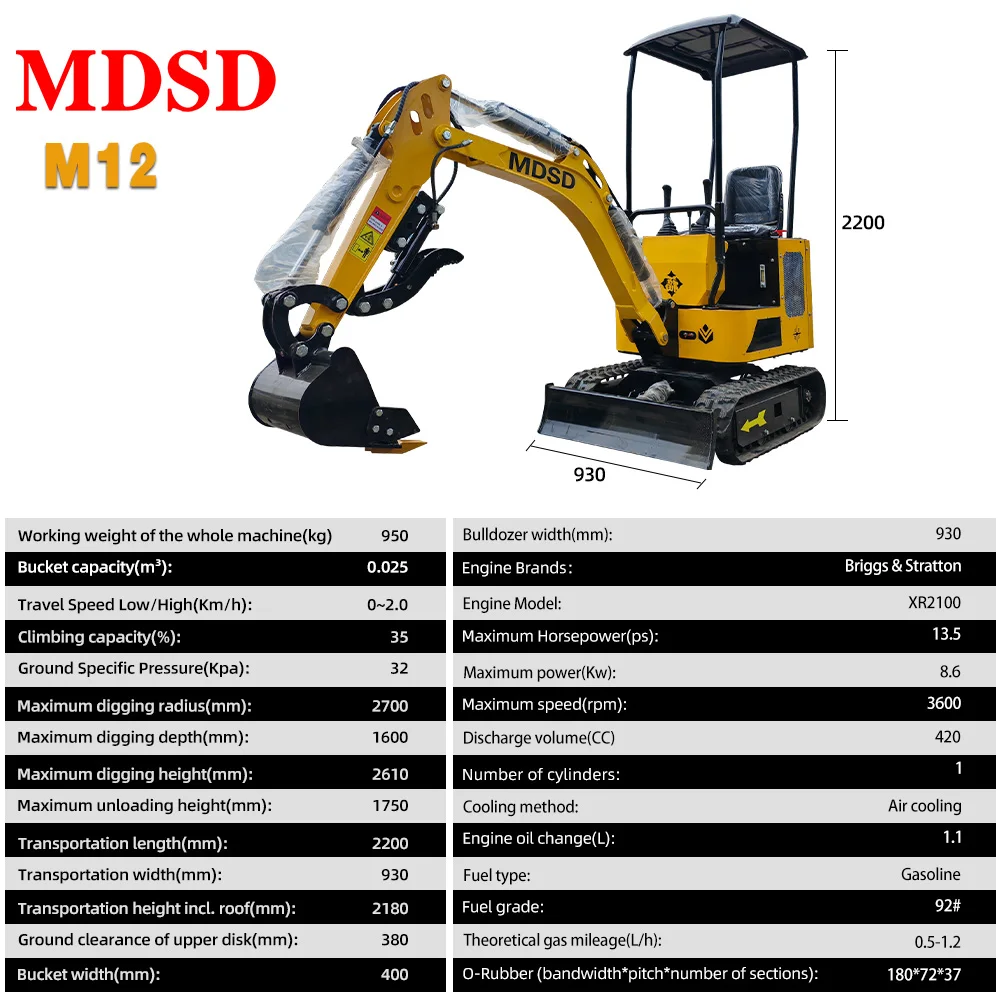 Mini escavatore agricolo da 1,2 tonnellate DDP Spedizione Micro escavatore idraulico Accessori completi Mini escavatore agricolo per motore Kubota CE/EPA