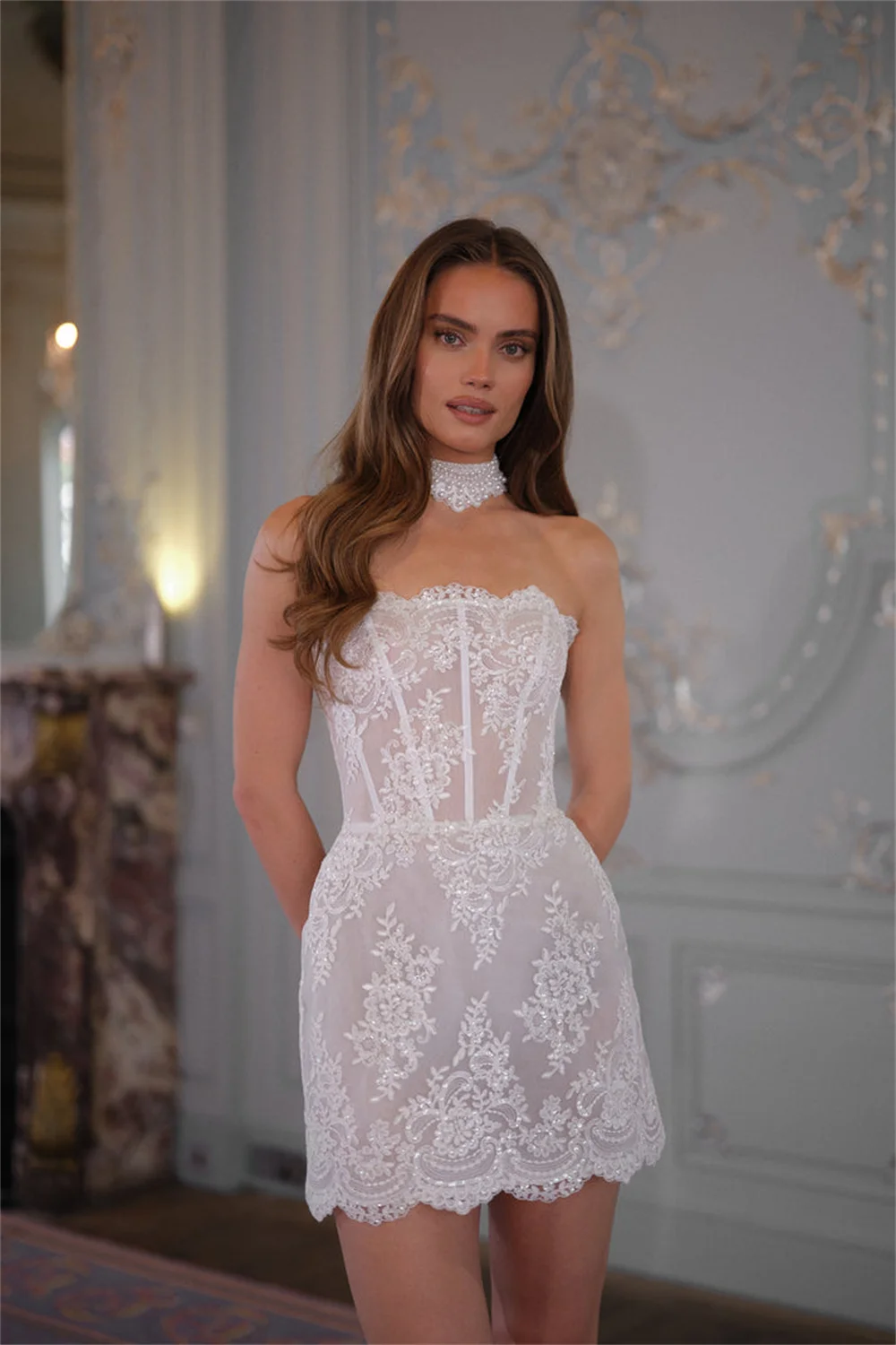 Kyoto personalizado sem alças rendas apliques vestido de casamento lindo marfim mini vestidos de novia rendas voltar após vestidos de festa