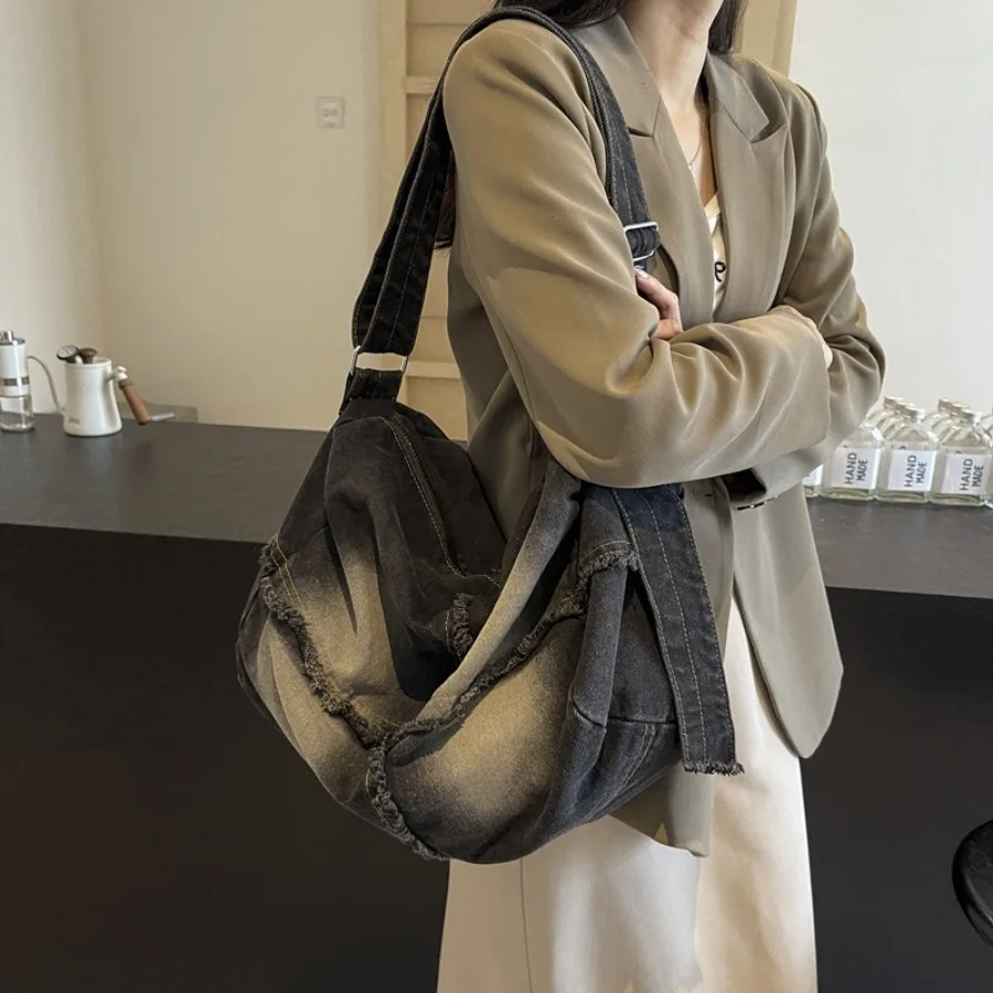 

Модная простая ретро текстурированная ковбойская сумка подмышки, джинсовая сумка на плечо Spice Girls Pax, пригородные женские сумки через плечо