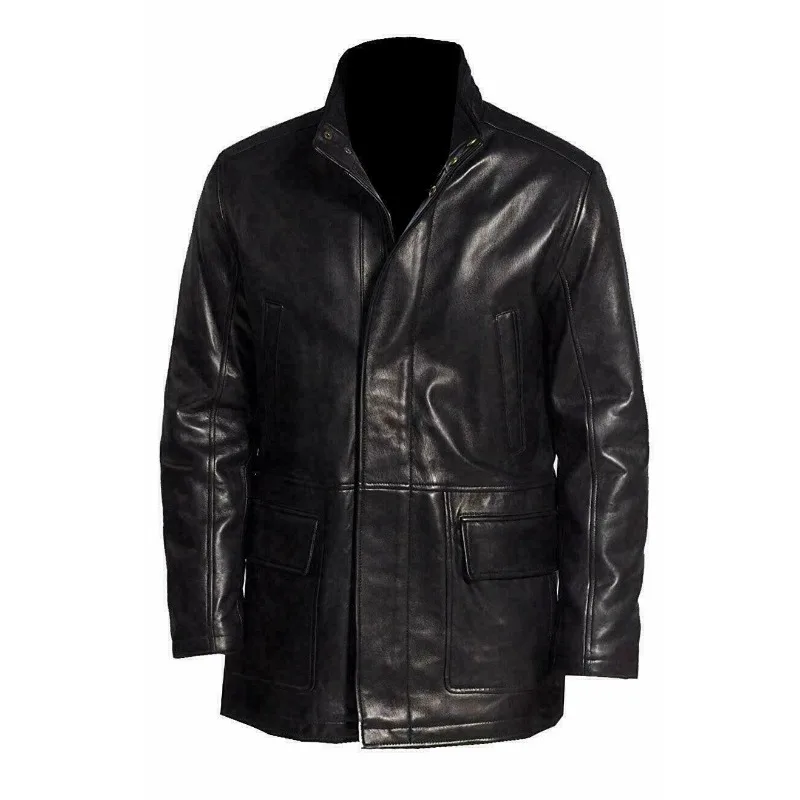 NEW Mens Pure Genuine Lambskin Leather Jacket Black Snap Button Zip Coat