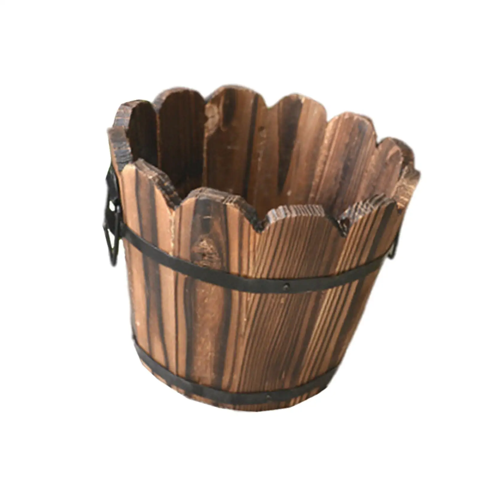 Wood Barrel Planter Floral Arrangement Container Gift Rustic Unique Flowerpot Flower Holder for Plants Indoor Patio Entryway