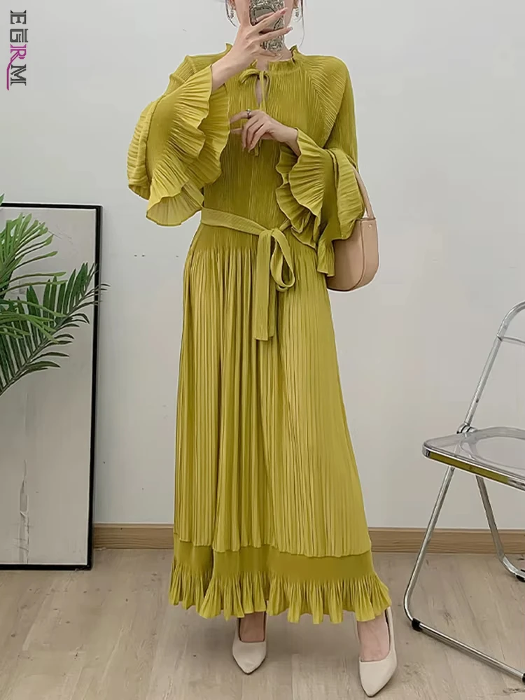 

EGRM платье с рюшами по краям, женское однотонное плиссированное платье макси с длинными рукавами, женская праздничная одежда, новинка весны 2026, 6R5839