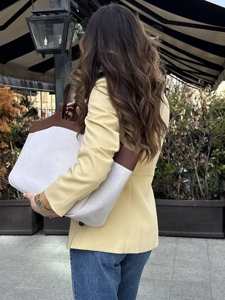 Trendix 2025 الخريف السترات السترة فام زر الموضة المرقعة جيب كم طويل سترة معاطف الأساسية ركاب سترة علوية