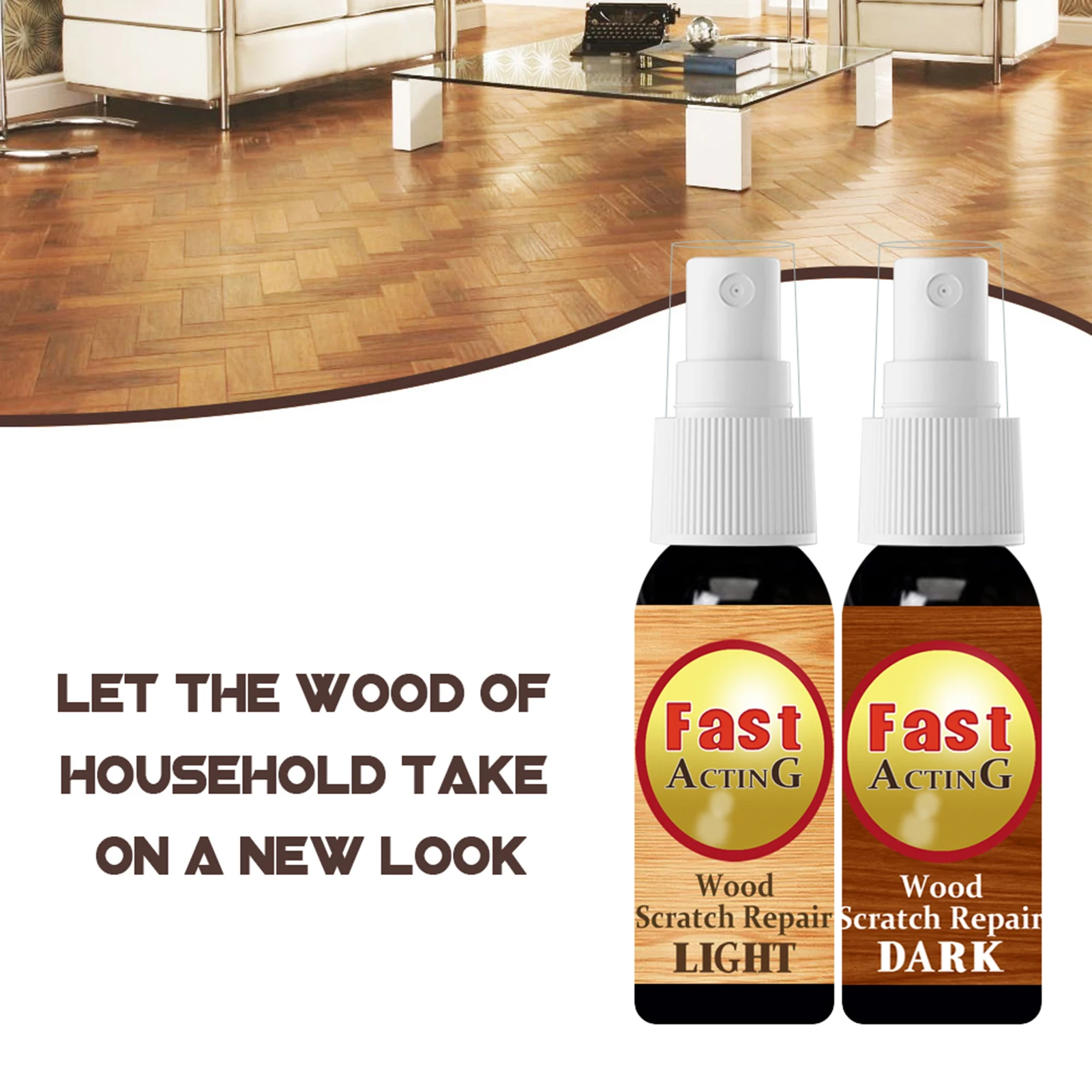 2pcs Floor Wood Repair Kit Furniture Paint Floor Complementary Color Spray Repair Wood Scratch Remover Acting Floor Repair Spray