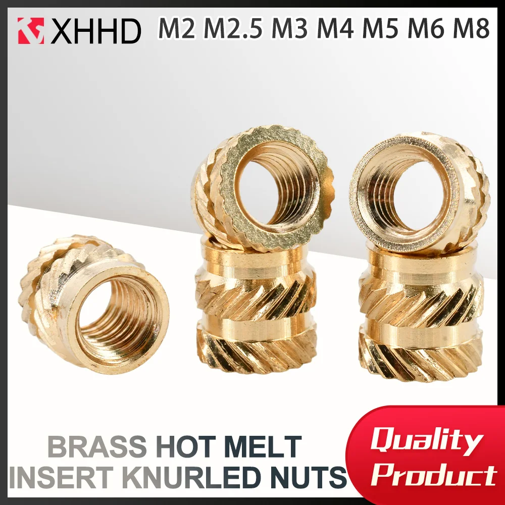 M2 M2.5 M3 M4 M5 M6 M8 ทองเหลือง Hot Melt ใส่ Knurled Nuts ด้าย Knurled Double Twill ฝังทองแดงถั่ว Pressed Fit 3D พิมพ์