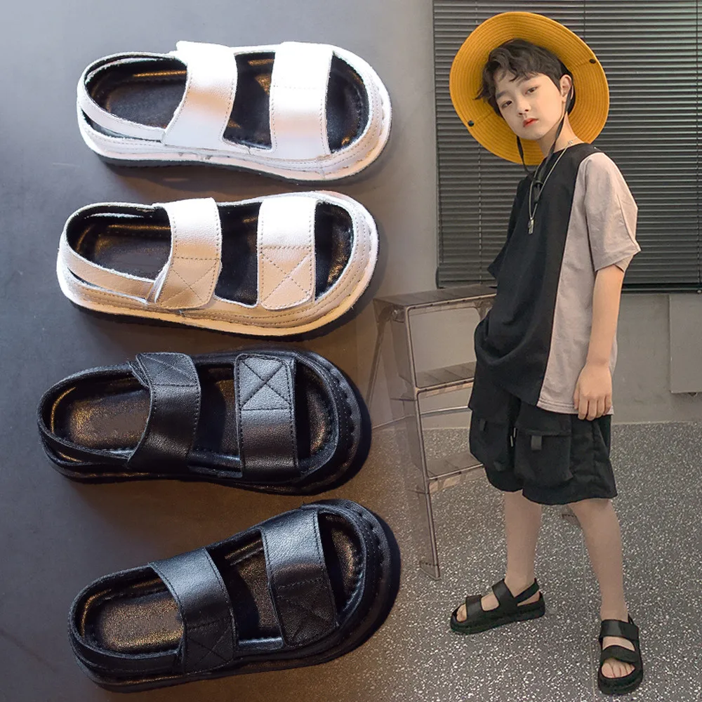 

The first layer of cowhide children's sandals summer boys leather shoes baby Baotou sports shoes girls casual beach shoes.