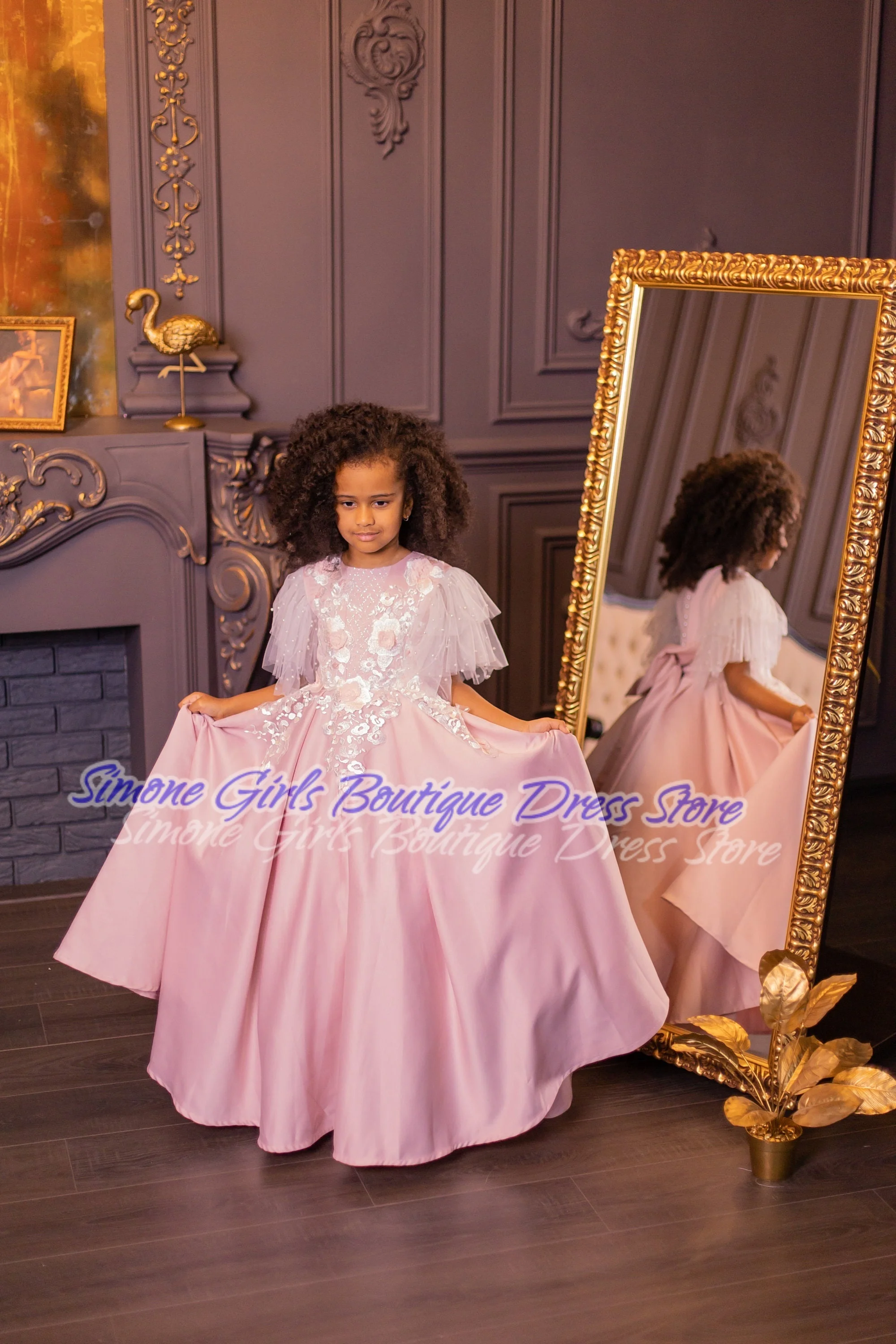 Bow Sequin Embroidery Pink dress skirt Flower Girl Dress for Wedding Ceremonies Formal Receptions Dance Performances Parties