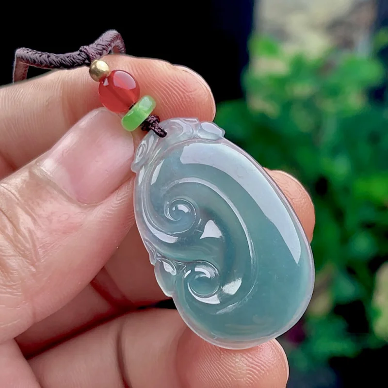 

Natural Jadeite A Ruyi Blue Green Necklace Jade Pendant Men And Women