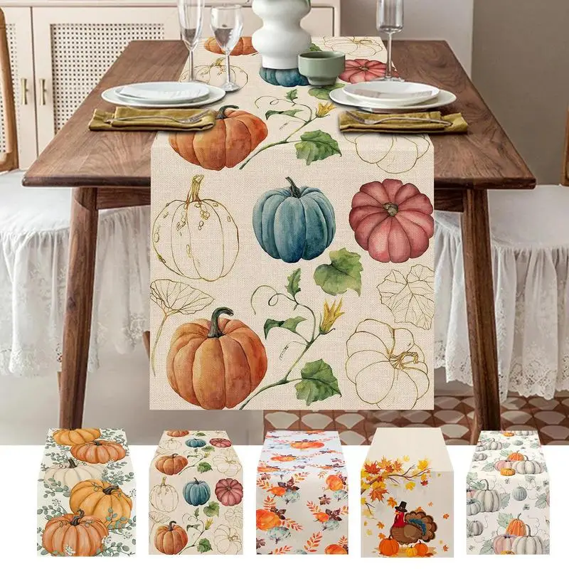 Elegant Fall Table Runners Autumn Leaves & Pumpkins 13x108inch Fall Centerpieces For Tables Orange Pumpkins Eucalyptus Leaves