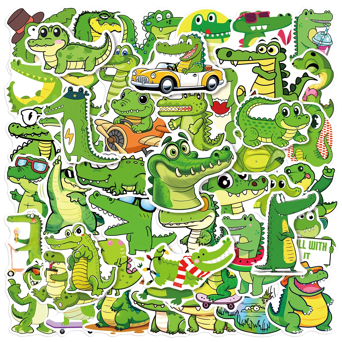 50 Stück Cartoon-Krokodil-Graffiti-Aufkleber, niedliche Tier-Wasserdichte PVC-Sticker für Wasserflaschen, Gepäck, Tagebücher, Laptops, Geschenke