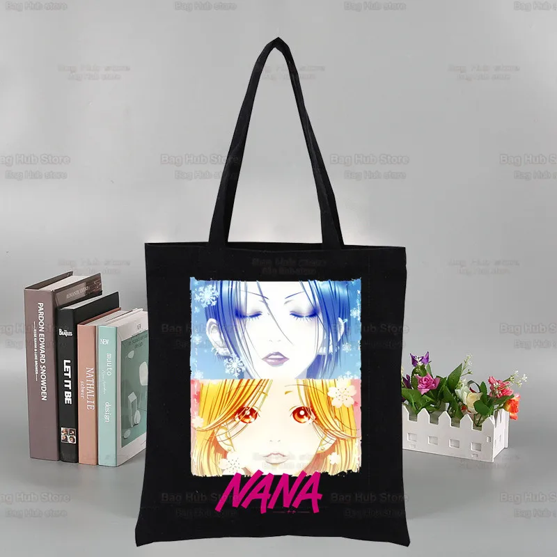 Black Stones NANA Osaki Ren Honjo Print Canvas Tote Black Bags Harajuku Casual Female Girl Tote Eco Shopper borse a tracolla