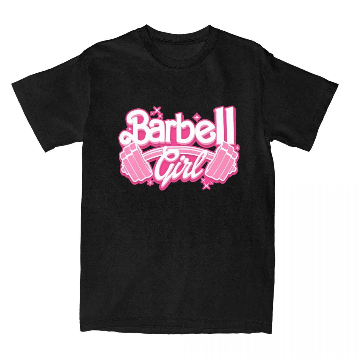 Barbell Girl Fitness Barbie Men's T Shirt Leisure Tee Shirt Short Sleeve Vintage Crewneck T-Shirt 100% Cotton Streetwear Clothes