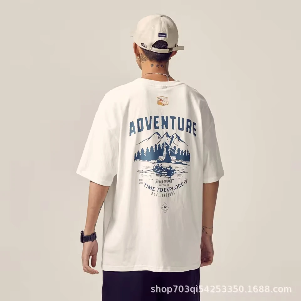 200g Cotton Short Sleeve T-shirts Men's Summer New Fashion Casual Trendy Printed O-neck Undershirts Male Amerian Clothes Tops