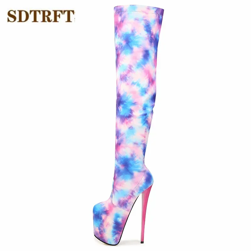 SDTRFT Pole Dancing 20cm Thin Heels Stiletto Over The Knee Long Boots Platform Women Pumps Ladies Elastic Fabric Side Zip Shoes