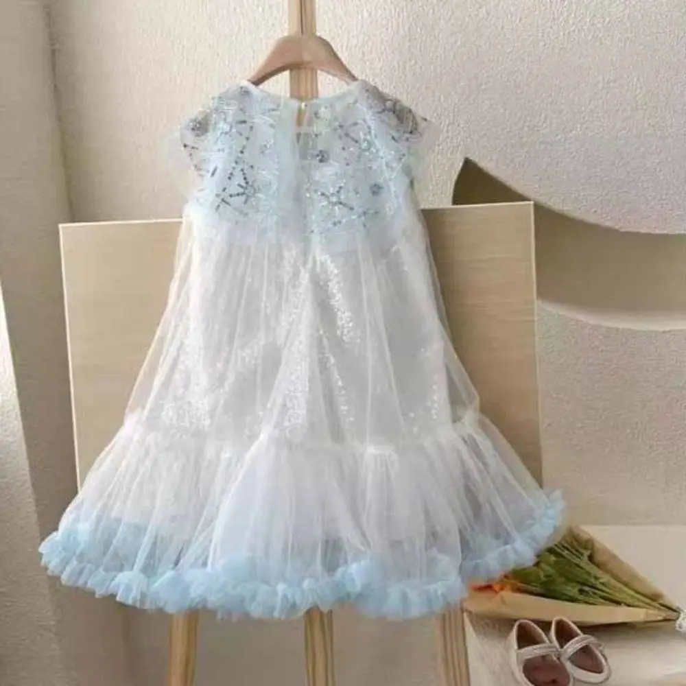 Mode Pailletten Mädchen Prinzessin Kleid Lose Party Sommer Kleid Strand Urlaub Teenager Kinder Mesh Kleid Sommer