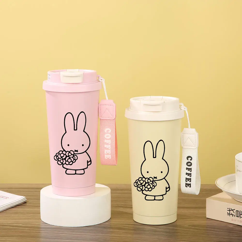 Miffy Kawaii cartoon Rabbit Insulated Tumbler With Rabbit Pattern Stainless Steel Thermal Cup Portable For Coffee Tea Daily Use