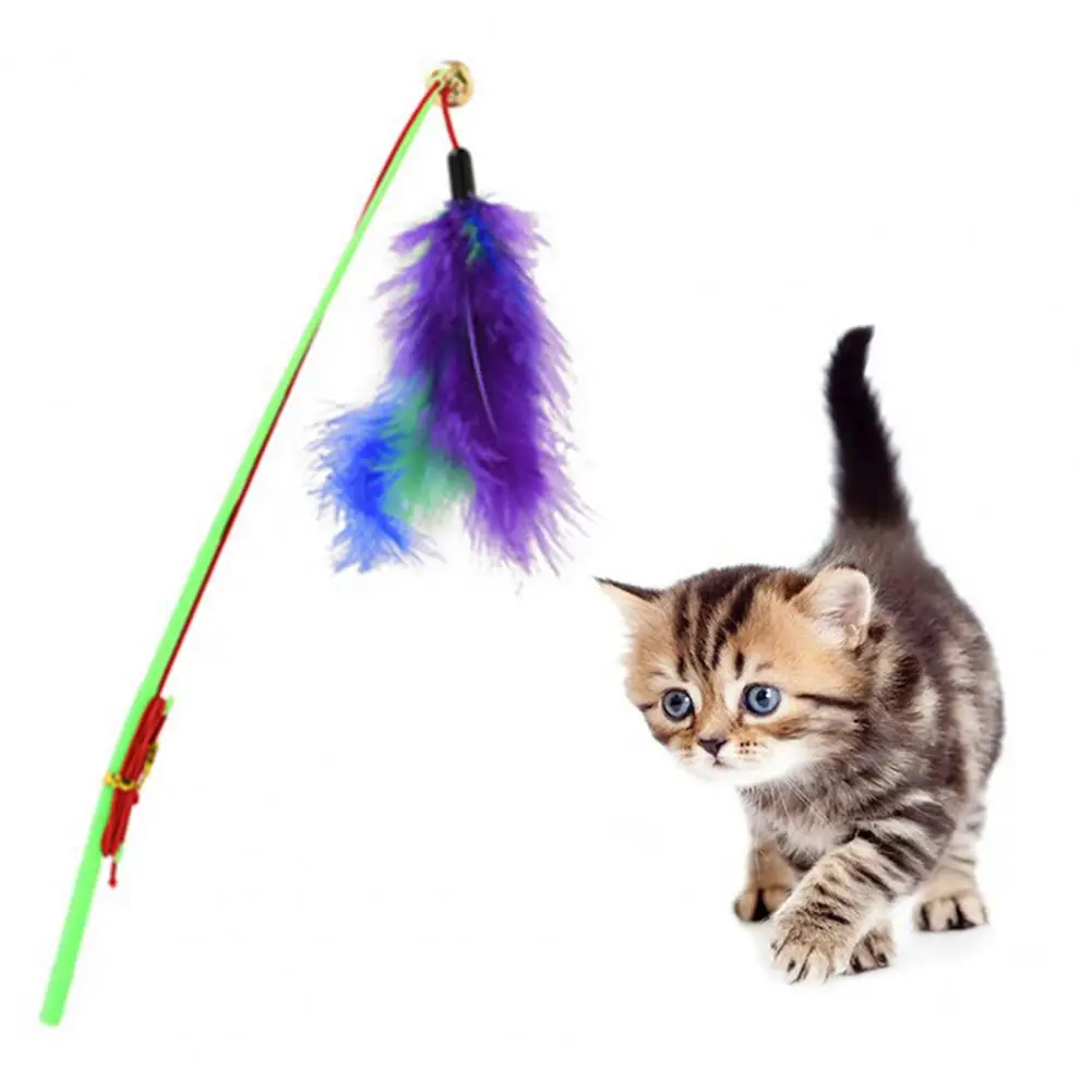 Cute Cat Toys Interactive Funny Multicolor Color Feather Bells Cat Stick For Pet