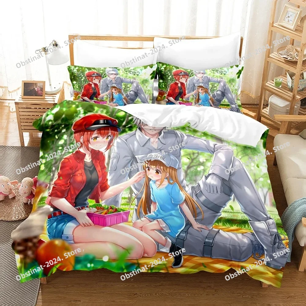 3d Print Cells at Work Cartoon Characters Image Bedding Set Duvet Cover Sheet Pillowcase Soft Quilt Cover Full Queen King Size