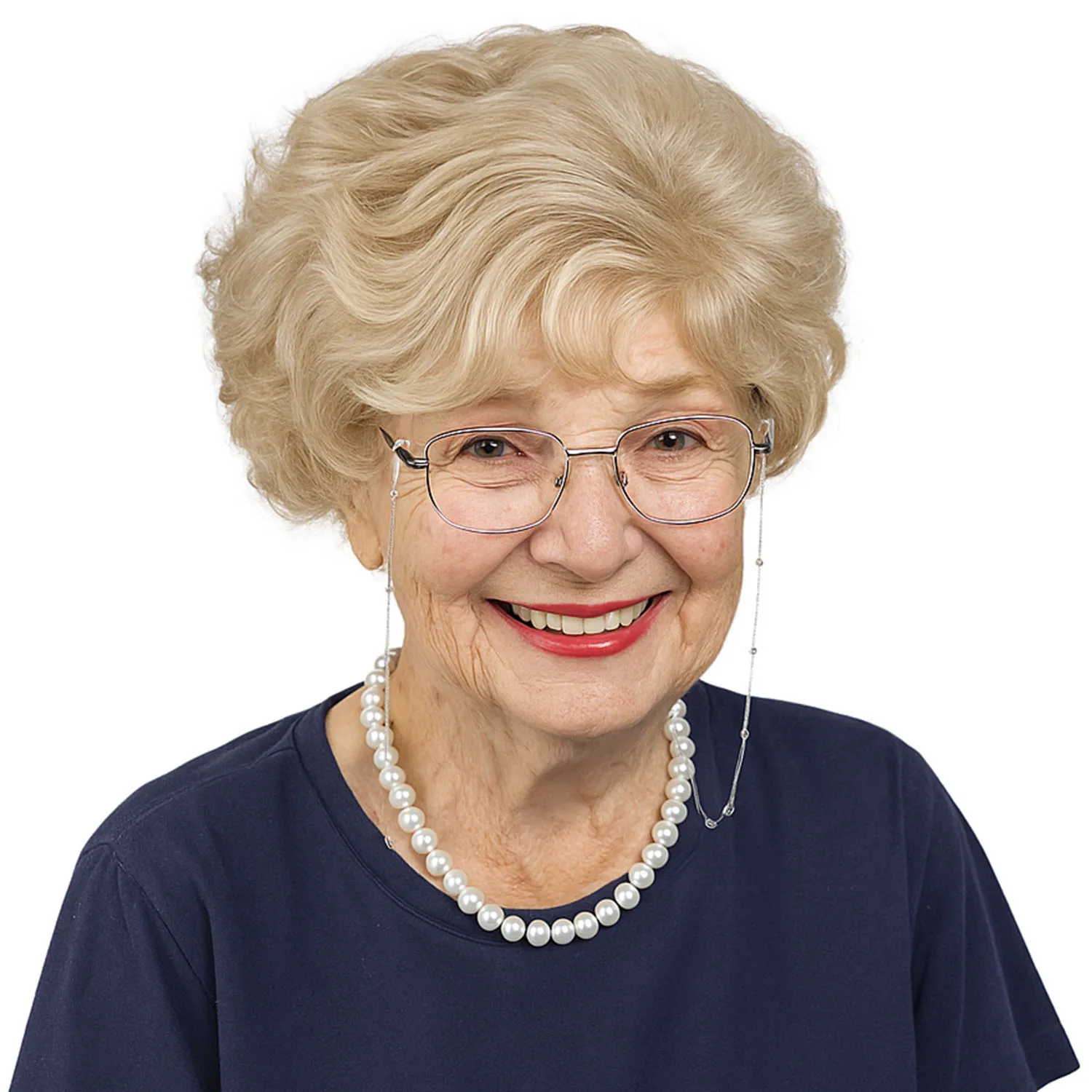 

Women's Synthetic Wigs Short Curly Blonde with Glasses and Pearl Necklace Set Heat Resistant Wig 60s Retro Daily Cosplay Wear