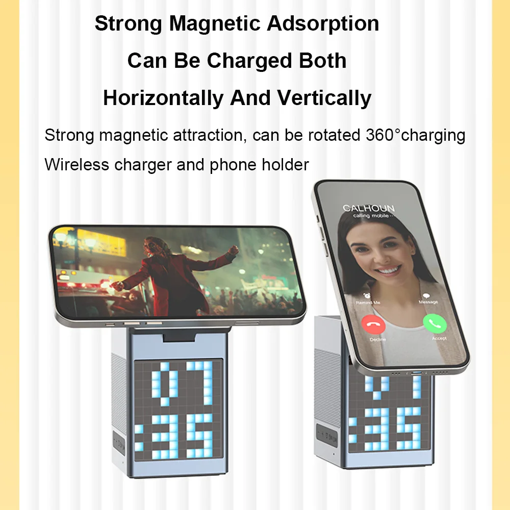 Domars 6 in 1 Magnetic Wireless Charger Stand Bluetooth Speaker Alarm Clock For Magsafe iPhone 16 15 Pro Max Airpods Pro Watch