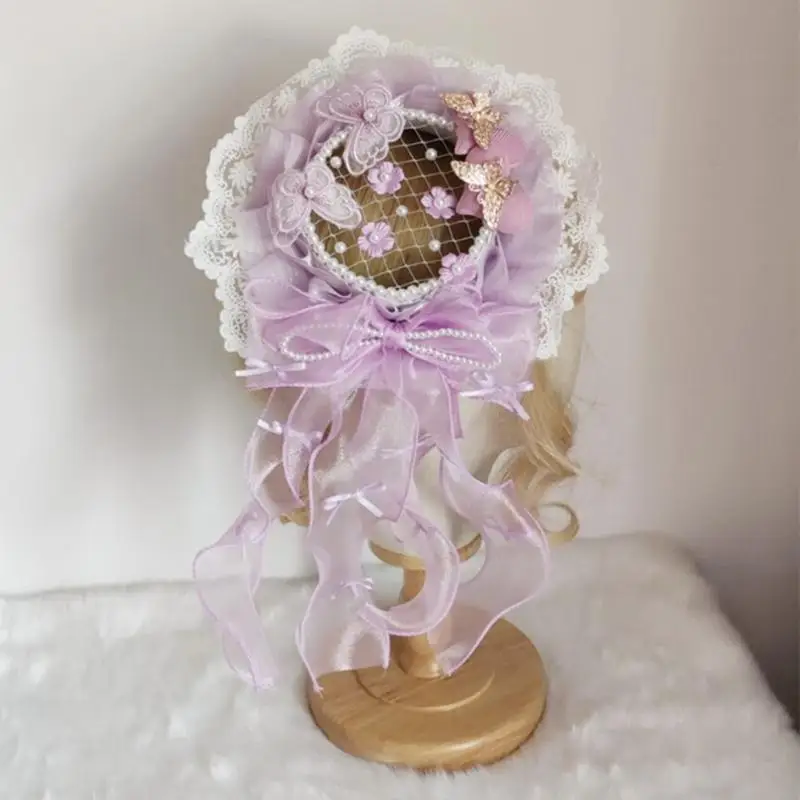 49mf platte top hoed ruches kanten haarclip cosplay hoofddeksel elegante hoed haarspeld koninklijke stijl anime