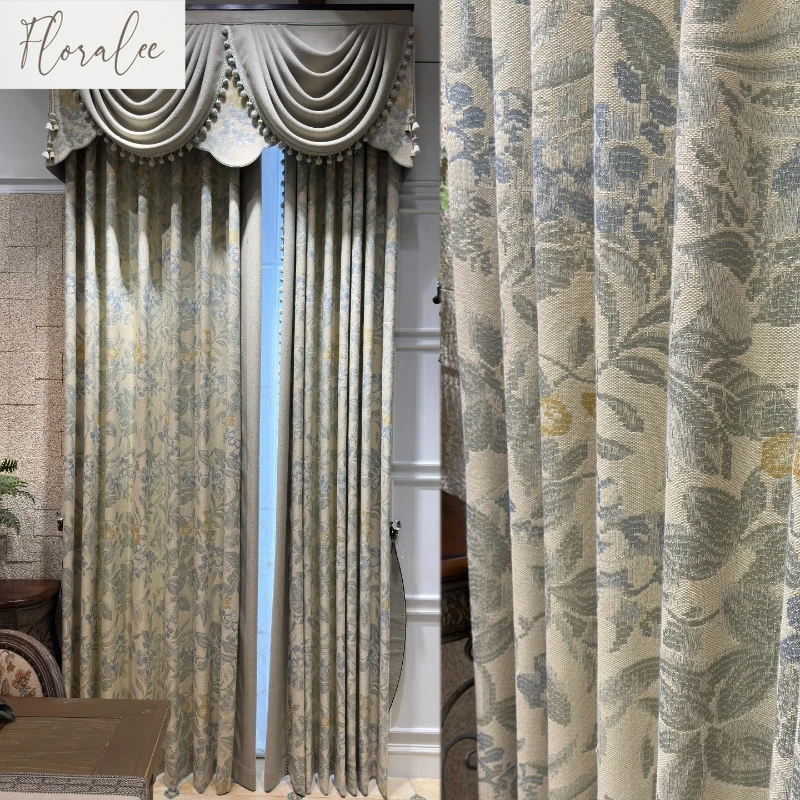 

New High-end American Villa Curtains for Living Room Full Blackout Jacquard Chenille Bedroom Curtain Finished Custom Window Veil