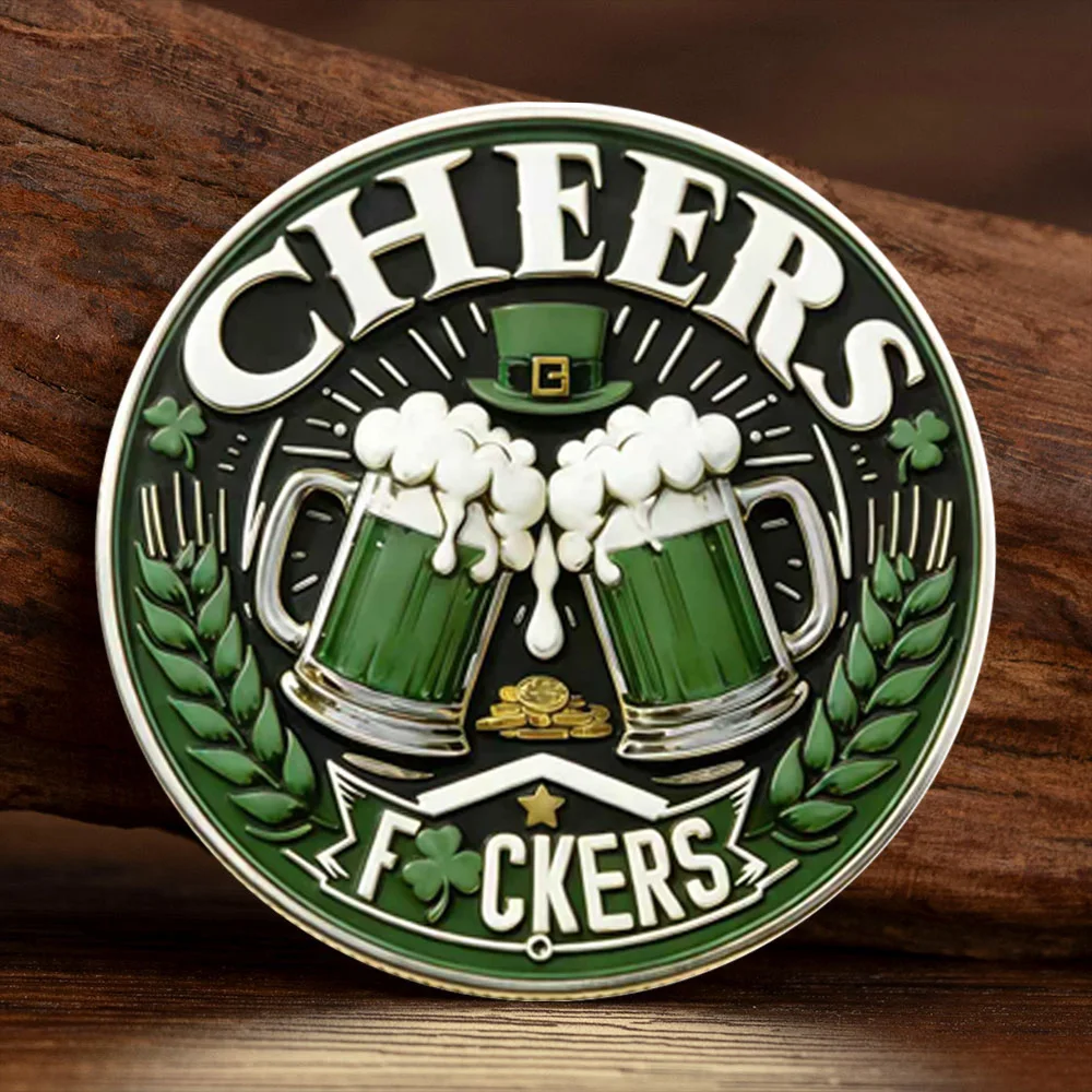 St. Patrick's Day Commemorative Coin - Skull and Clover Irish Green Beer Silvery Plated Collection Coin