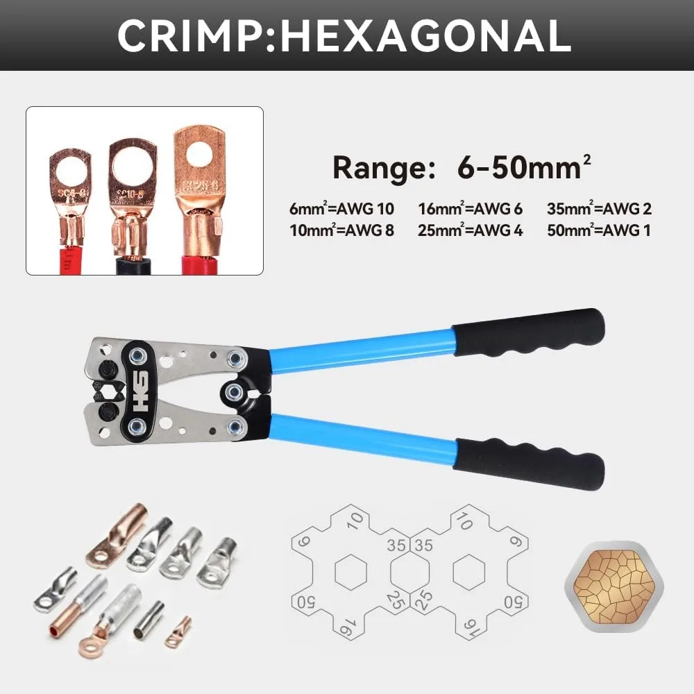 Heavy Duty Battery Cable Crimping Tool Set with Cutter, Copper Terminals & Heat Shrink Tubing for 10-1 AWG Wires