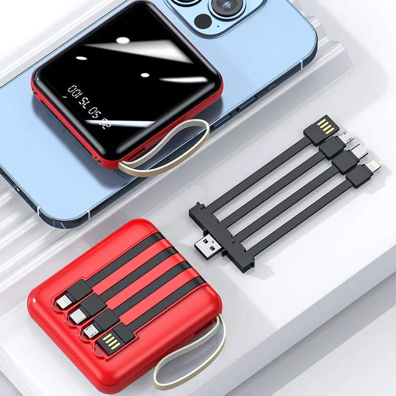 Mini Portable Power Bank with Built-in Cable 20000mAh Lightweight and Slim Power Bank