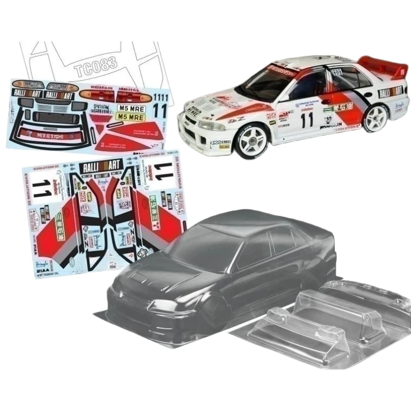 TC083 1/10 Lancer Evolution III Clear Lexan Body Shell W/Rear Wing and Light Buckle,257mm Chassis RC Drift Car Tamiya TT-01 TT02