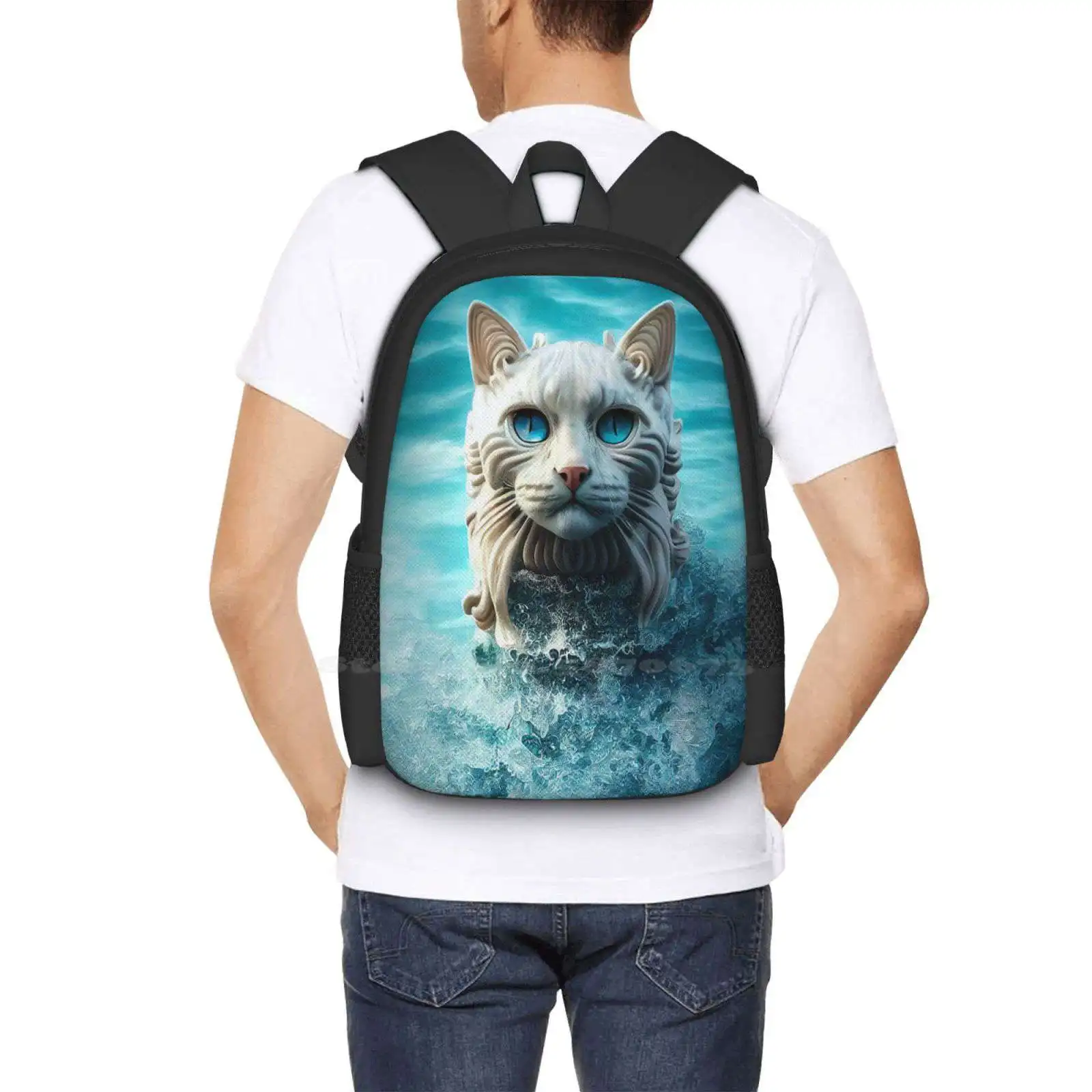 Poseidon-mochila con diseño de gato para hombre, mujer y niña, bolso con diseño de Poseidon, mitología, fantasía mitológica oscura