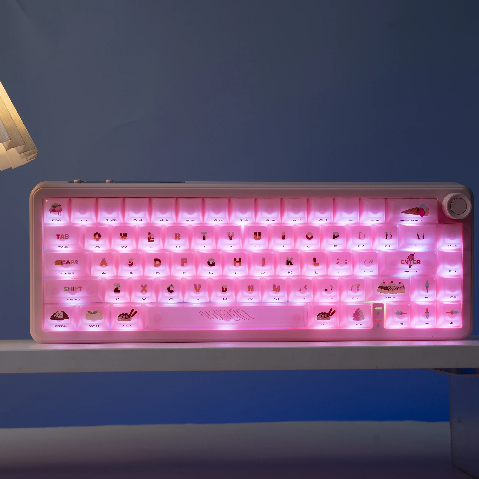 

115 прозрачных кейкапов MDA-профиля Pink Ice Fog, кристально-прозрачные, с подсветкой RGB, для клавиатур с переключателями MX.