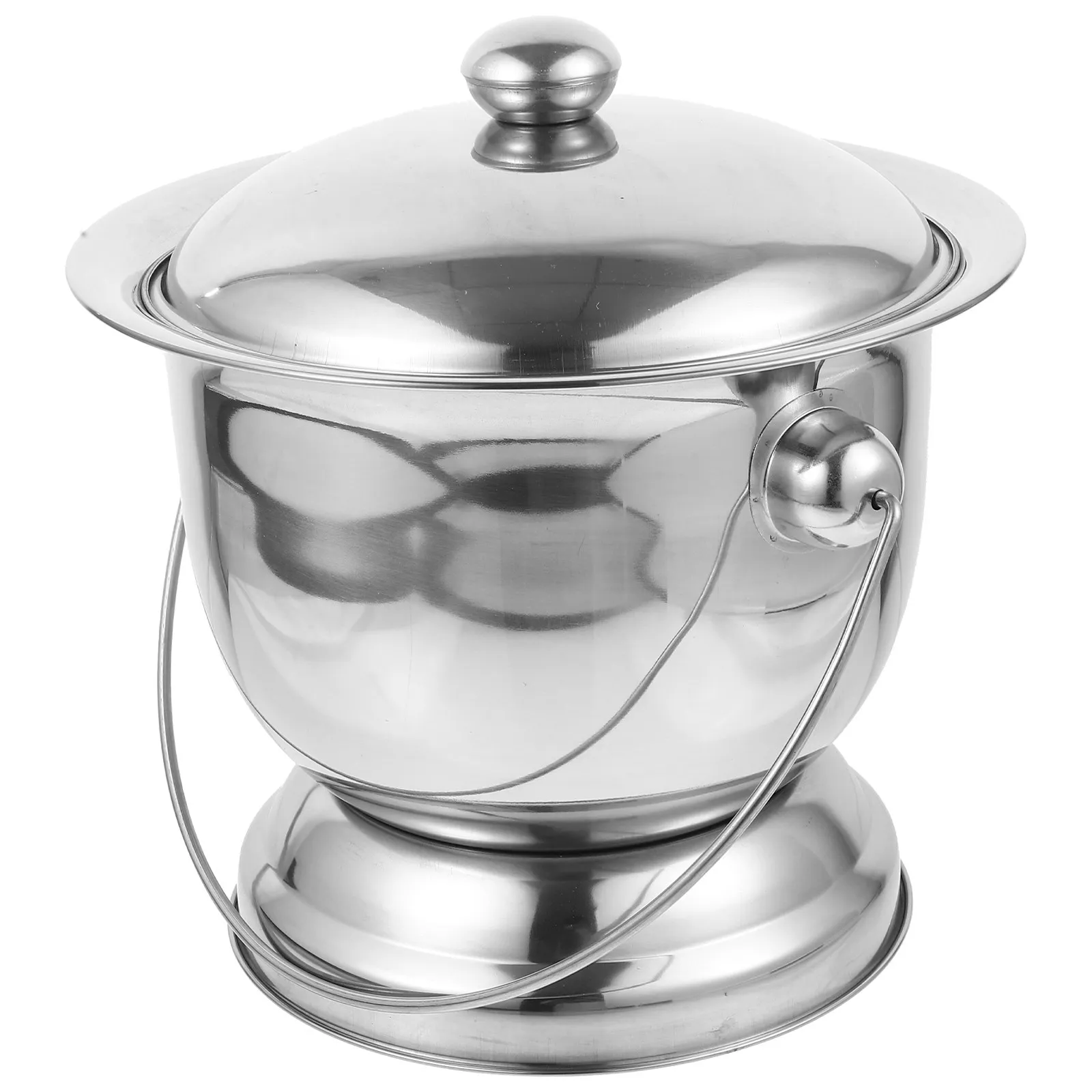 

1Set Stainless Steel Spittoon Portable Urinal Chamber Pot Lid Odorproof Sealed Elderly Travel Bedside Toilet Chamber Pot