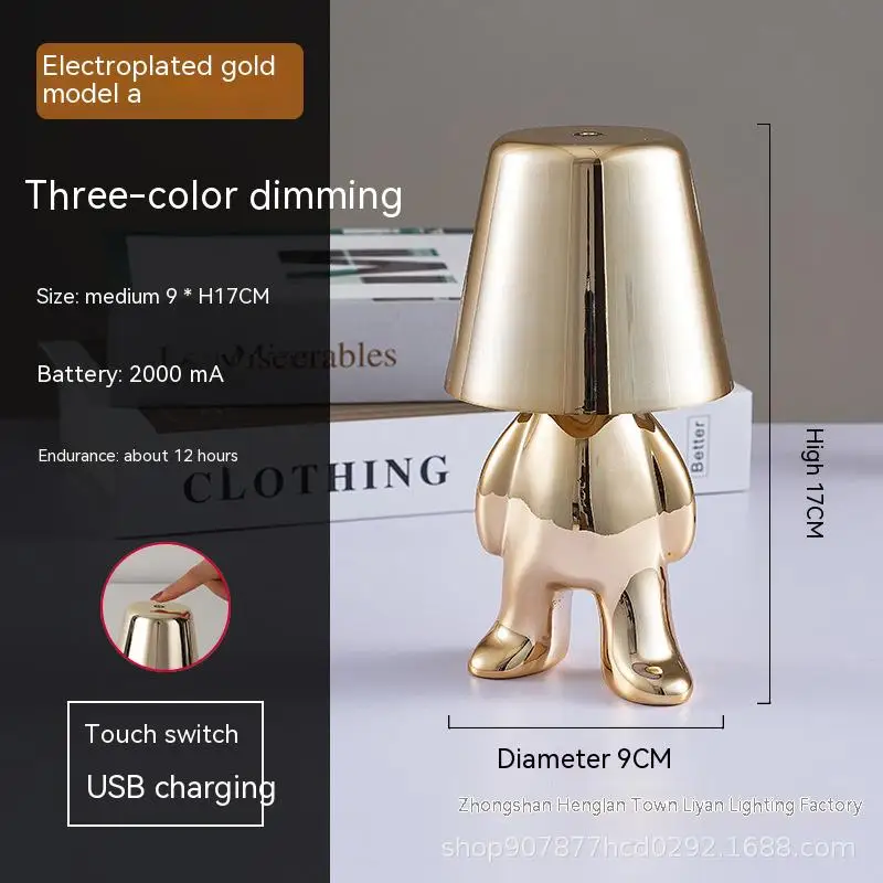 Little Golden Man Table Lamp Bedroom Touch Bedside Atmosphere Night lighting Decoration Desk Light Ornament Bar Home Restaurant