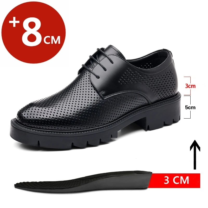 

Men Summer Hollow Breathable Leather Thick Soled Business Dress Elevator Shoes Height Platform Lift Wedding Party Banquet Daily