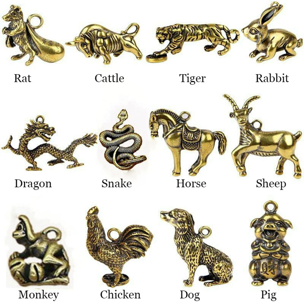 12 Styles Desk Decoration Car Ornaments Bull Ornament Sculpture Copper Miniatures Figurines Keychain Accessories Key Pendant