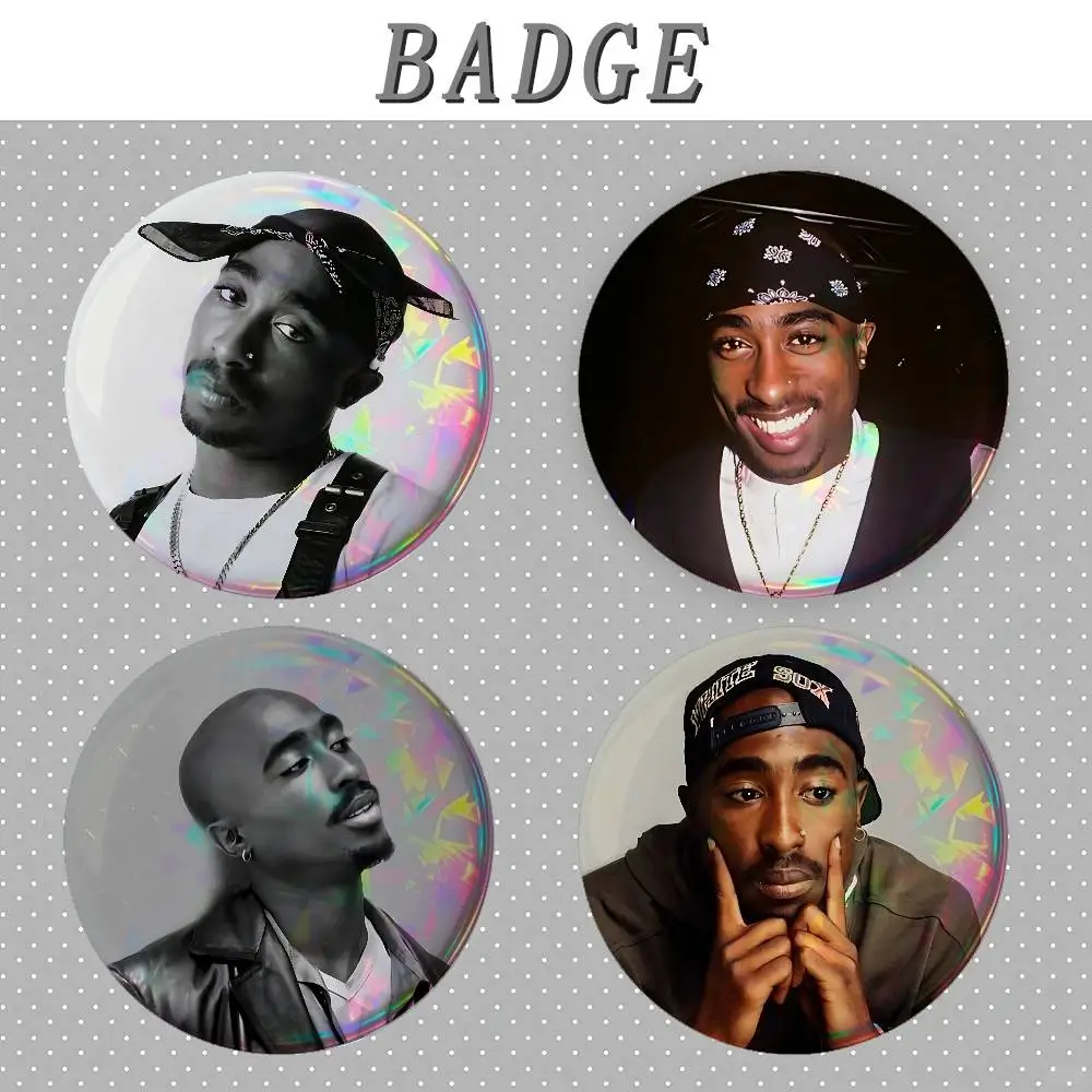 Rapper Star 2-2Pac Badges Round Brooch Cute Cartoon Idol Cosplay Badges DIY Backpack Clothing Jewelry Pins