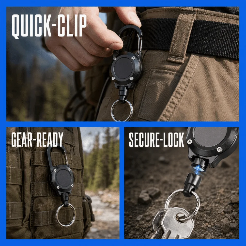 Aluminum Alloy Retractable Keychain Steel Cable Heavy Duty Retractable Key Chain Portable Wire Rope Retractable Key Clip Outdoor