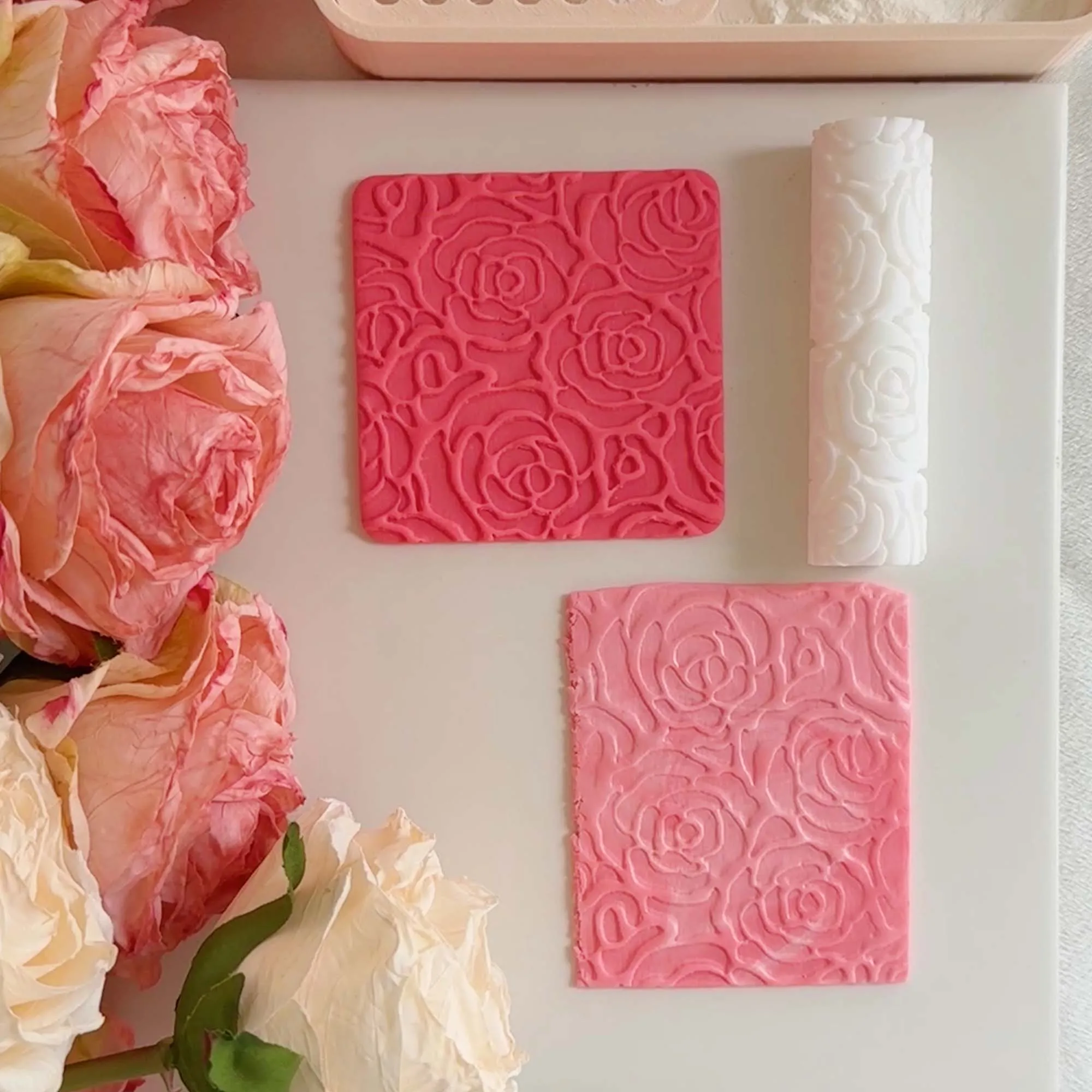 1Pc Rose Flower Roller Texture Soft Pottery Earring Polymer Clay Cutter Polymer Clay Seamless Polymer Clay Texture Roller Tools