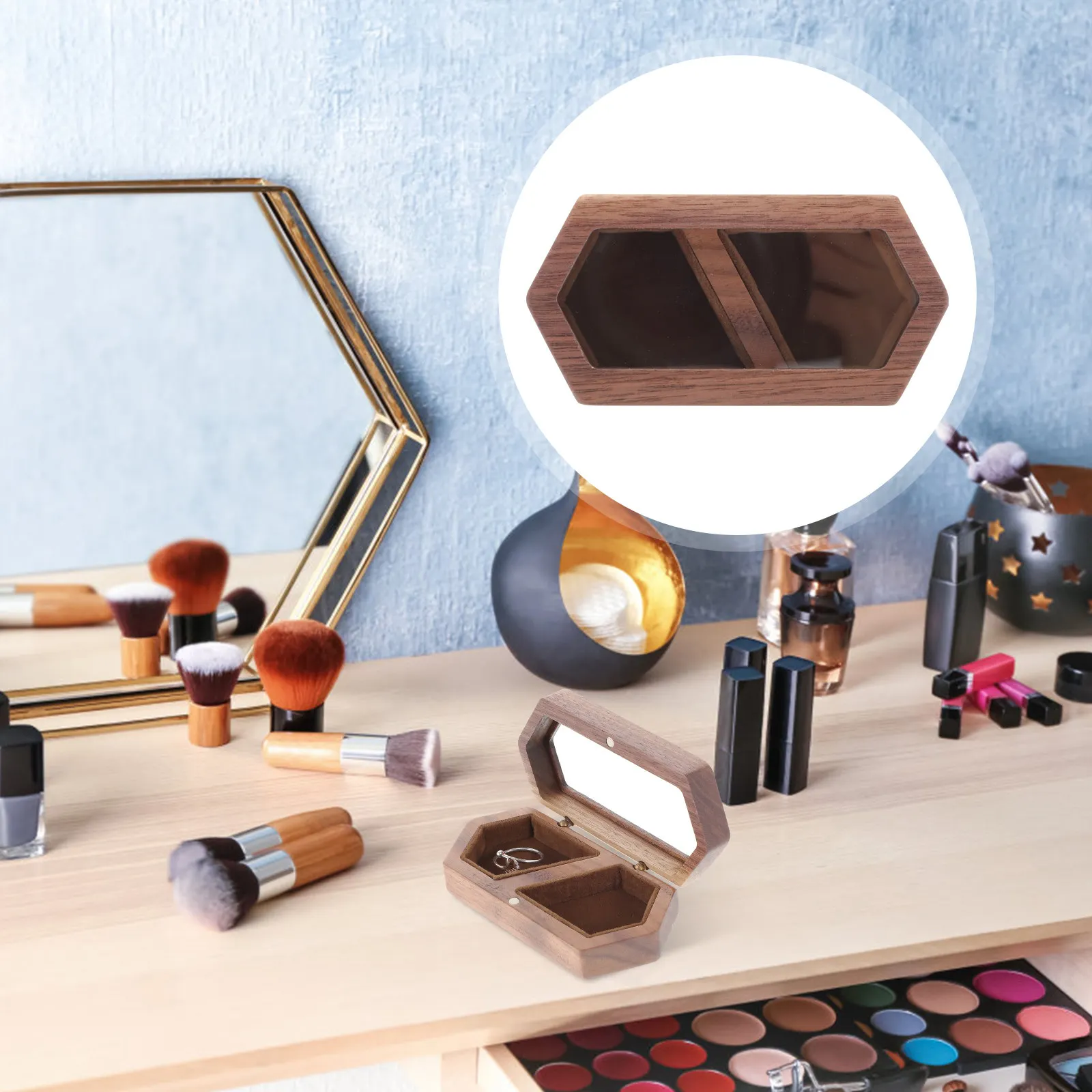 

Wooden Jewelry Case Premium Sturdy Magnetic Closure Ring Holder Display Box for Ladies Necklace Earrings Diamond Rings