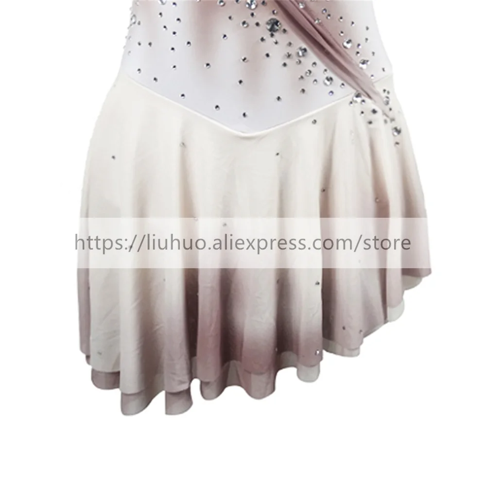 LIUHUO Vestito da Pattinaggio di Figura Vestito da Donna per Ragazze con Rullo di Ghiaccio Prestazioni Ginnastica Ritmica Concorso Body Costume Grigio Senza Schienale