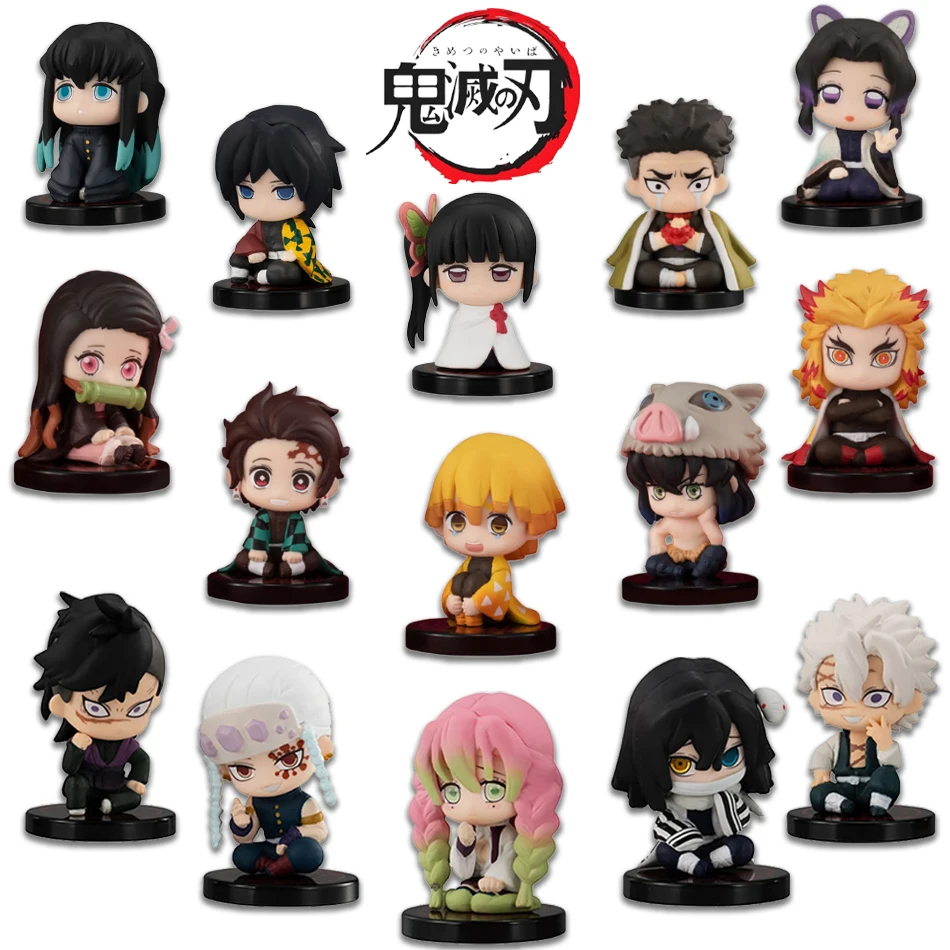 5 Pçs/set Anime Demon Slayer Figura Toy-Kimetsu No Yaiba Q Versão-Sentado Tanjiro Nidouzi Inosuke Zenizu PVD Estatueta Modelo Brinquedos