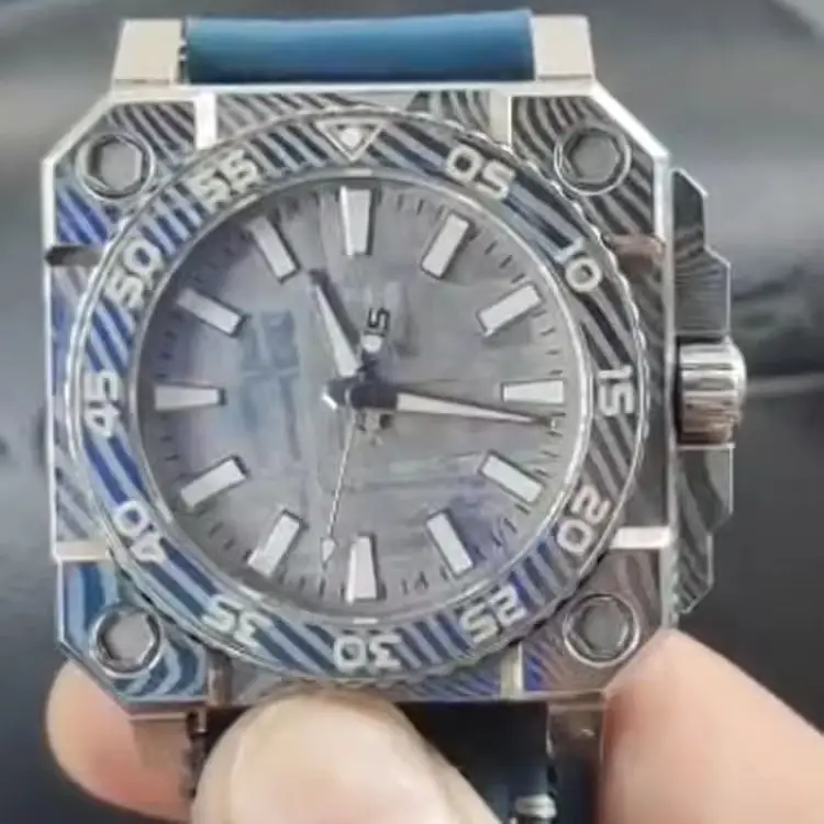 tamsid Sapphire glass Damascus/Mokume  customized diving automati watch Meteorite/Mokume dialwatch for men