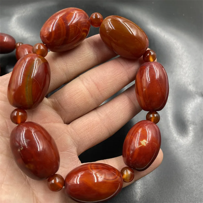 Madagascar wrapped agate bracelet men's large red agate tube bead bracelet jade bracelet natural stone fashionable temperament