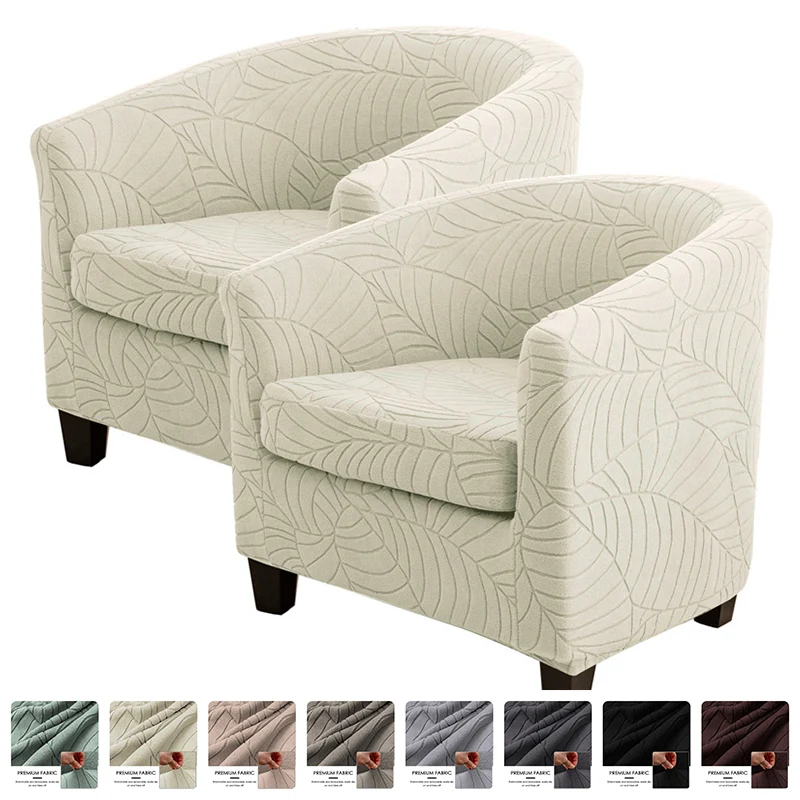 Pokrowce na fotele Tub Club Leaves Jacquard Bar Chair Cover Solid Color Relax Single Sofa Slipcovers with Seat Cushion Cover Home