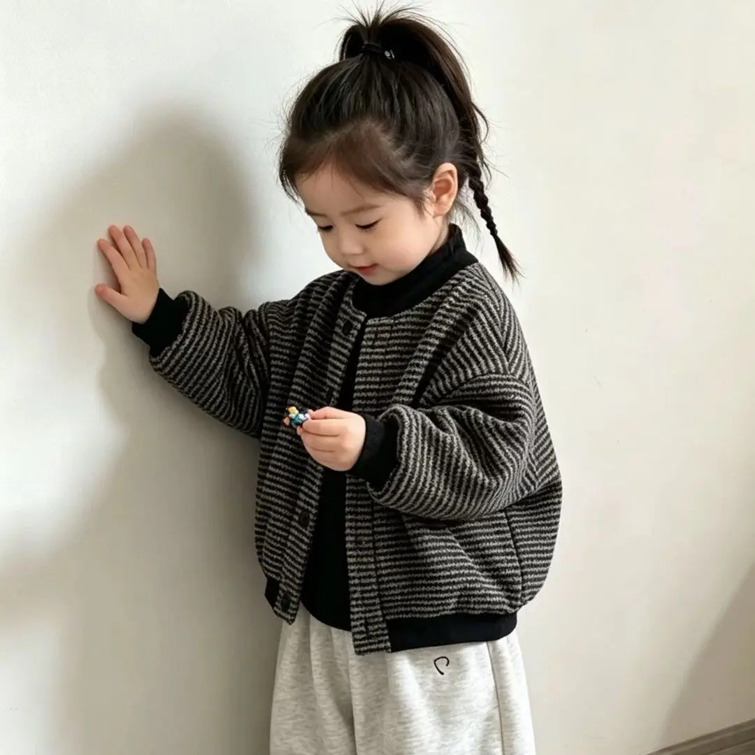 Boys Striped Jacket Autumn 2026 New Fashion Casual Outerwear Zip-Up Coat for Kids