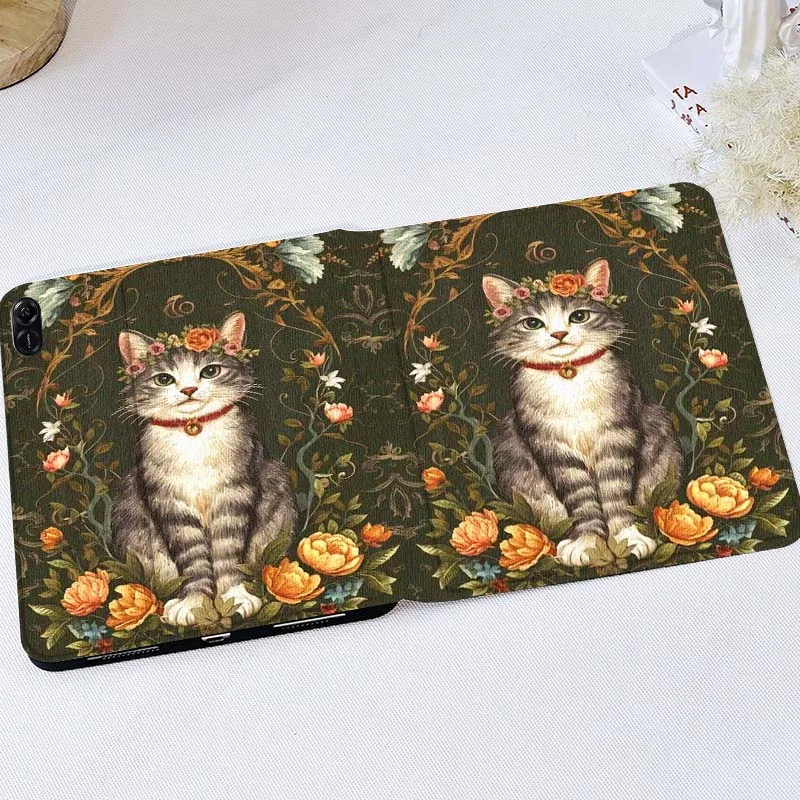 

Vintage Cat Art Cute For Huawei MatePad M5 T5 SE 11 Pro Honor Tab 5 V7 V8 X9 GT 10.1 10.8 Inch Tablet Case