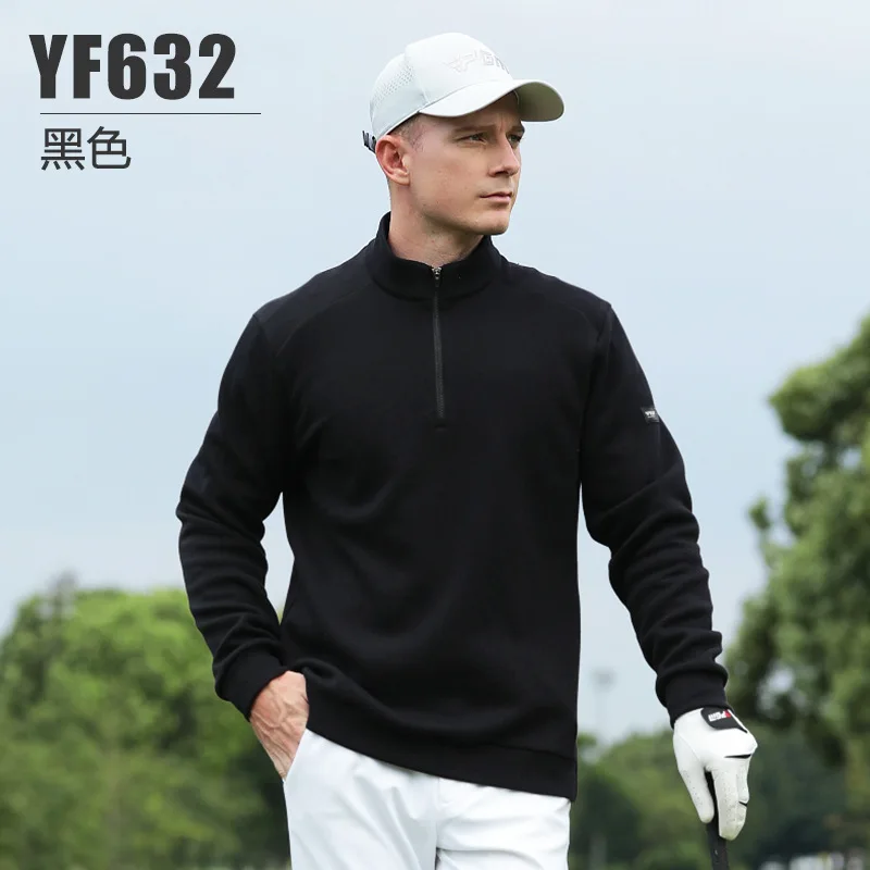 

Golf Wear Men Winter Autumn Long Sleeve Pullover POLO Shirt Half Zipper Warm Clothes Tracksuit New Arrival Black White Red
